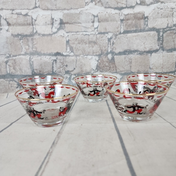 Vintage Mid Century Libby Fruit Bowls Clowns Gold Rimmed Set of 5 - Picture 3 of 16